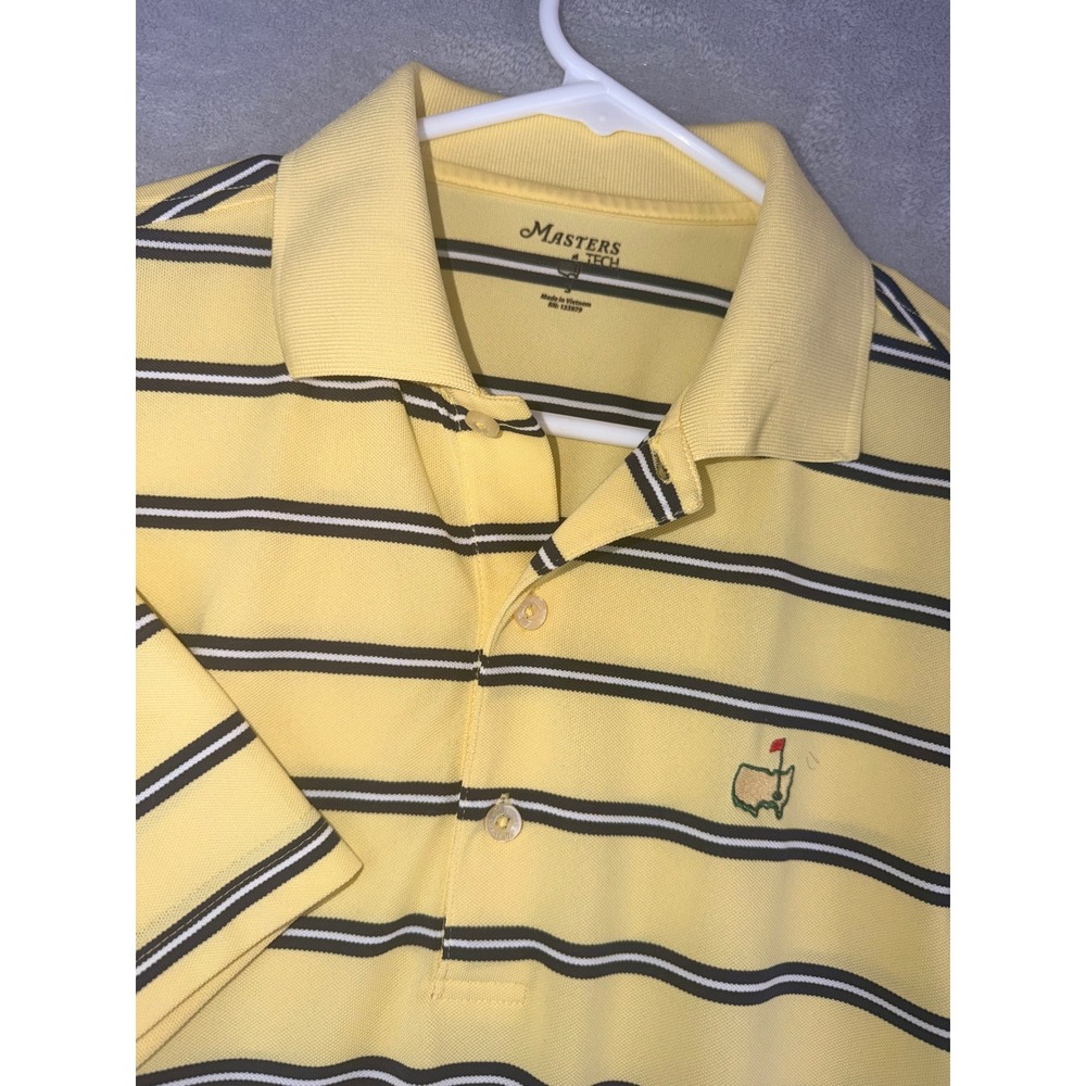 Masters Tech Mens Small Striped Golf Polo Shirt Yellow Short Sleeve RN133979 EUC
